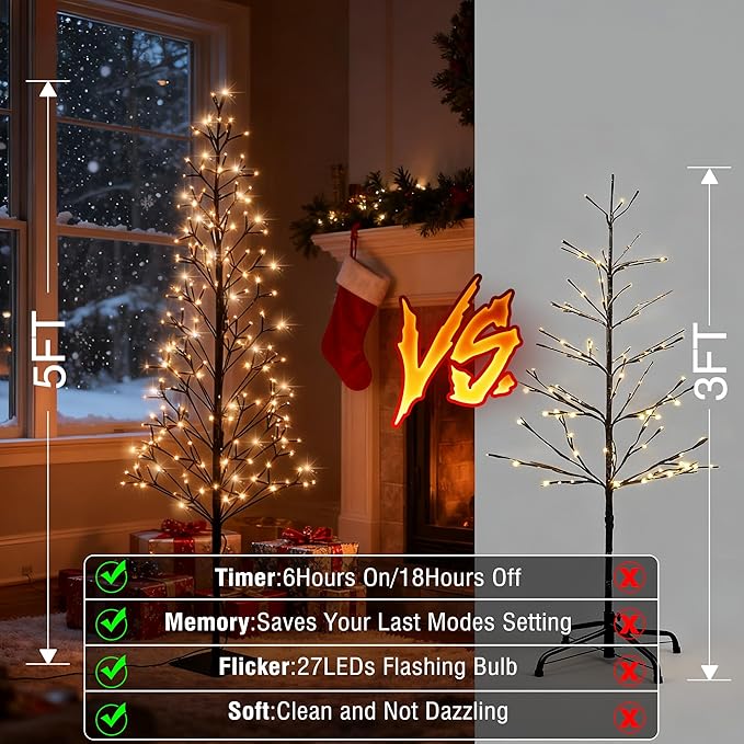 Lomotech Chritsmas Tree Lights - 216 Leds 5Ft Artificial Christmas Tree with Timer, Includes 27 Leds Twinkle Lights for Holiday, Wedding, Party, Christmas Decorations (Warm White)