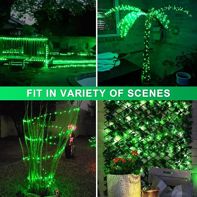 JMEXSUSS 2 Pack Green Christmas Lights, Each 33ft 100 LED Green Solar Lights Outdoor, Waterproof Solar Fairy String Light for Outside Patio Garden Party Tree Christmas Halloween Decorations