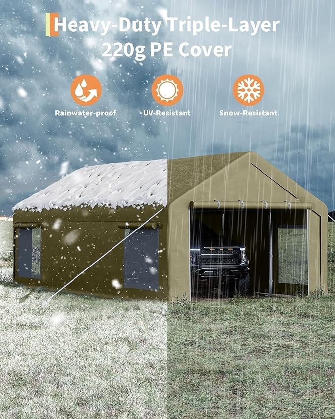 13x25FT Heavy Duty Carport with Removable Walls & Roll-Up Door, All-Weather Portable Garage for Truck, RV, Boat, Vehicle Storage Shelter