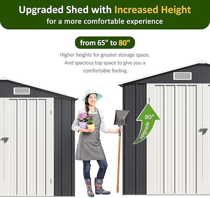 8x12 FT Outdoor Storage Shed, Metal Garden Tool Shed with Updated Frame Structure and Lockable Doors, Ideal for Backyard Garden Patio Lawn, Grey