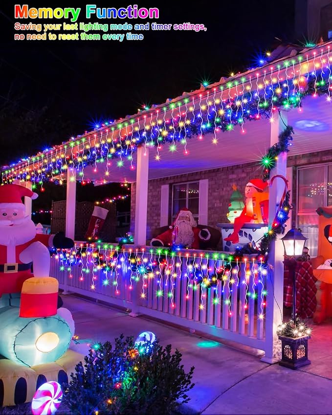 2 Pack 53FT 486 LED Christmas Lights Outdoor, Plug in Waterproof Christmas Lights for Outside, Timer & Memory, 8 Modes Hanging Fairy Light for House Eaves Yard Patio Decorations,Multicolor