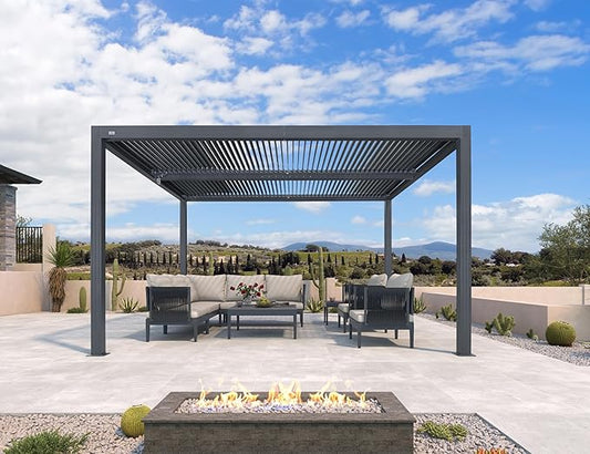 PURPLE LEAF 10' x 12' Louvered Pergola 94AS Small Aluminum Pergola with Adjustable Louvered Roof Outdoor Hard Top for Patio and Deck Dark Gray Gazebo