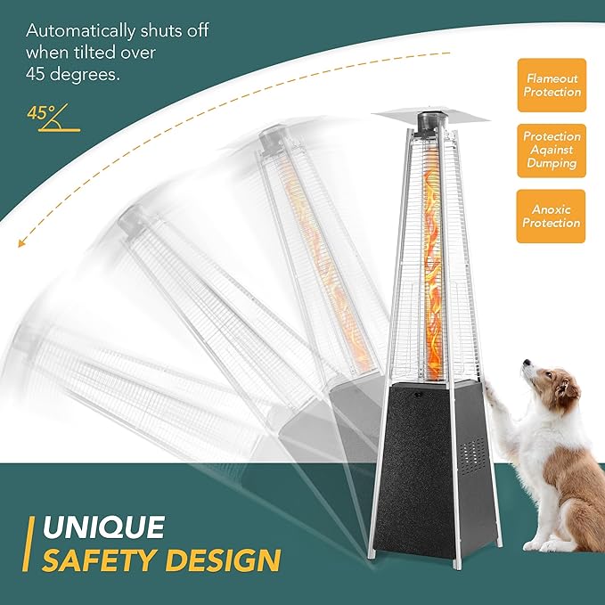 Pamapic Pool Heater Patio Heater, Pyramid 48,000 BTU Portable Heater with Patio Cover, 87 Propane Outdoor Heaters for Patio, Backyard, Balcony with Wheels(Hammered Gray)