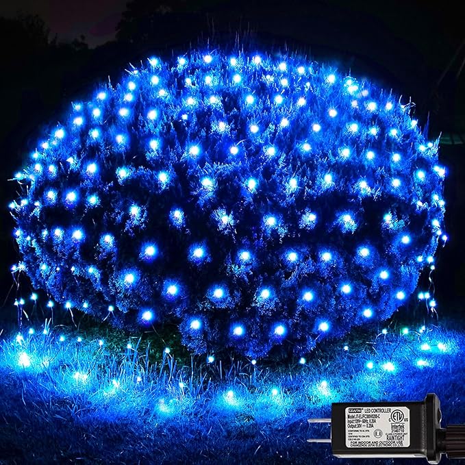 OYCBUZO 300LED Net Lights,14.8ftx5ft 8 Modes Connectable Christmas Mesh Lights, Indoor and Outdoor Fairy String Lights Plug in for Halloween Thanksgiving Bushes Xmas Tree Holiday Party Garden - Blue