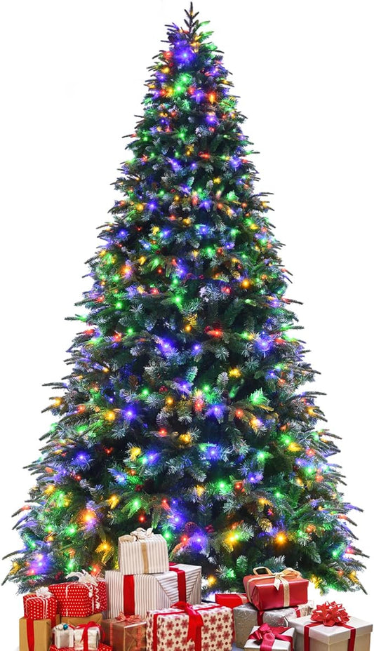 GOFLAME 9ft Pre-Lit Artificial Christmas Tree, Realistic Xmas Tree w/ 2599 Branch Tips, 780 Multi-Color LED Lights, 63 Pinecones & Red Berries, Pine Tree w/ 11 Flash Modes for Holiday Decoration