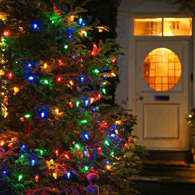 Dazzle Bright C6 Battery Operated Christmas Lights, 4 Pack Total 200LED 68FT Multi-Colored Lights with 8 Modes, Waterproof Christmas Decorations for Xmas Indoor Outdoor Yard Tree House Decor