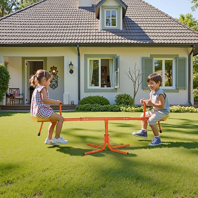 VEVOR Seesaw Teeter Totter for Kids Outdoor, 100 lbs Load Capacity per Seat, Sit and Spin Teeter Totter with 4-Prong Support Legs, Playground Equipment with Swiveling 360 Degrees Rotating for Aged 3+