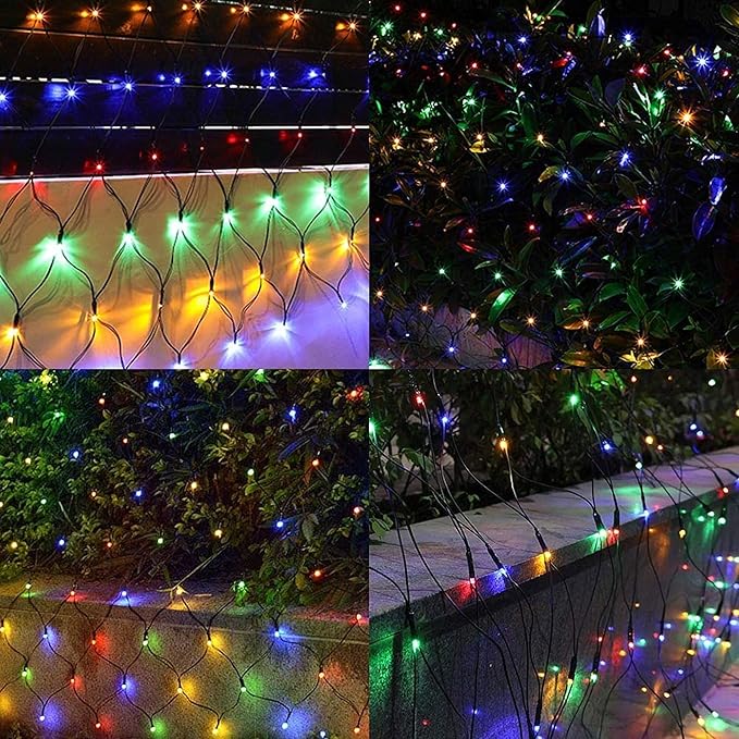 Dazzle Bright Christmas Net Lights, 360 LED 12FT x 5 FT Green Wire Waterproof Connectable String Lights with 8 Modes, Christmas Outdoor Light for Bushes Garden Holiday Decoration (Multi-Colored)