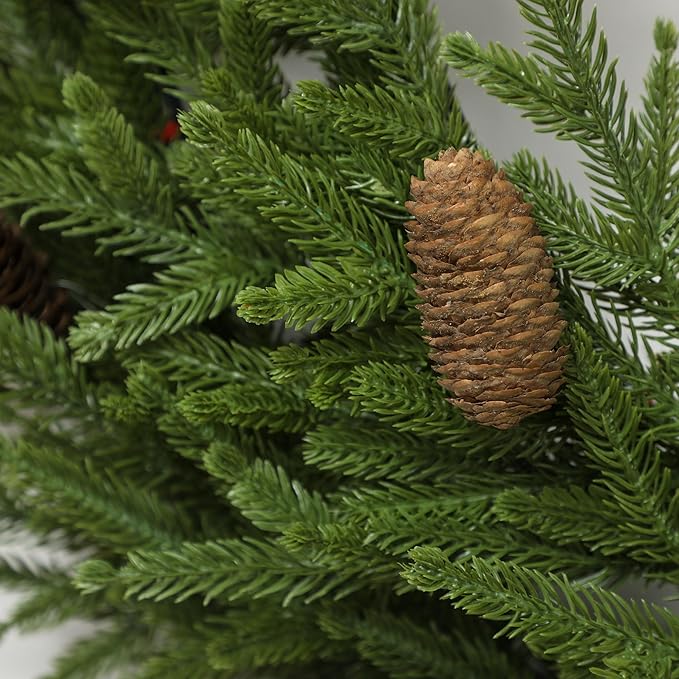 HOMCOM 36 inch Christmas Wreath with Pine Cones, Artificial Norfolk Pine Wreath with 224 Realistic Branches for Door, Wall, Window, Indoor Decoration, Green