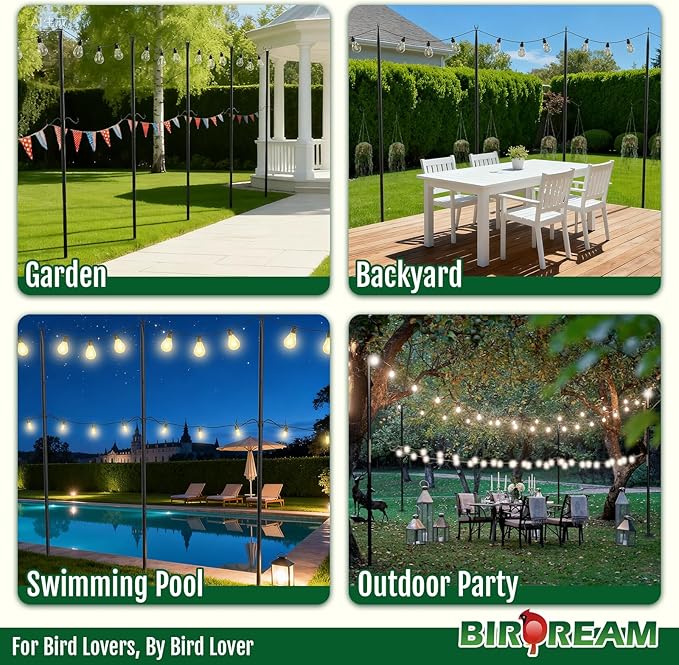 Birdream 4 Pack 10FT String Light Poles for Outside with Shepherd's Hook, Metal Pole for Garden Backyard Patio Decor Decoractions