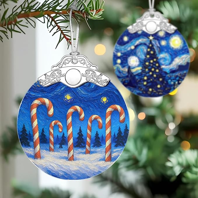 Starry Night Stained Glass Ornament, Christmas Ornaments – Christmas Tree Ornament, Holiday Decor, Xmas Stocking Stuffers, Gift Idea, Gifts for Art Lover, Coworker, Friend, and Family - Candy Canes