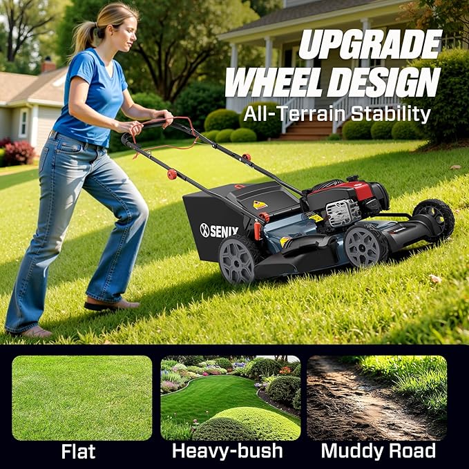 SENIX 22-Inch Self-Propelled Gas Lawn Mower with 150cc B&S EX625 Engine, 3-in-1 (Mulching, Bagging, Side Discharge), 6 Adjustable Cutting Heights (1.25” - 4”), Durable Steel Deck, Rear-Wheel Drive