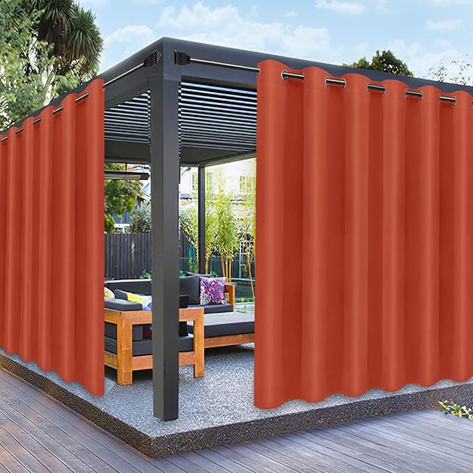 PureFit Outdoor Curtains for Patio Waterproof Weatherproof, UV and Fade Resistant Outside Curtains for Gazebo, Front Porch, Pergola, Sun Blocking Privacy Curtain, 100W x 84L inch, 1 Panel, Red Clay