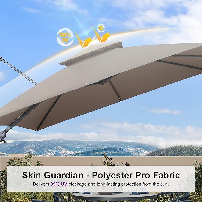 PURPLE LEAF 10 FT Cantilever Umbrella Outdoor Patio Umbrella, Large Offset Square Umbrellas, Windproof Heavy Duty Hanging Outside Umbrellas for Patio, Ash Mocha