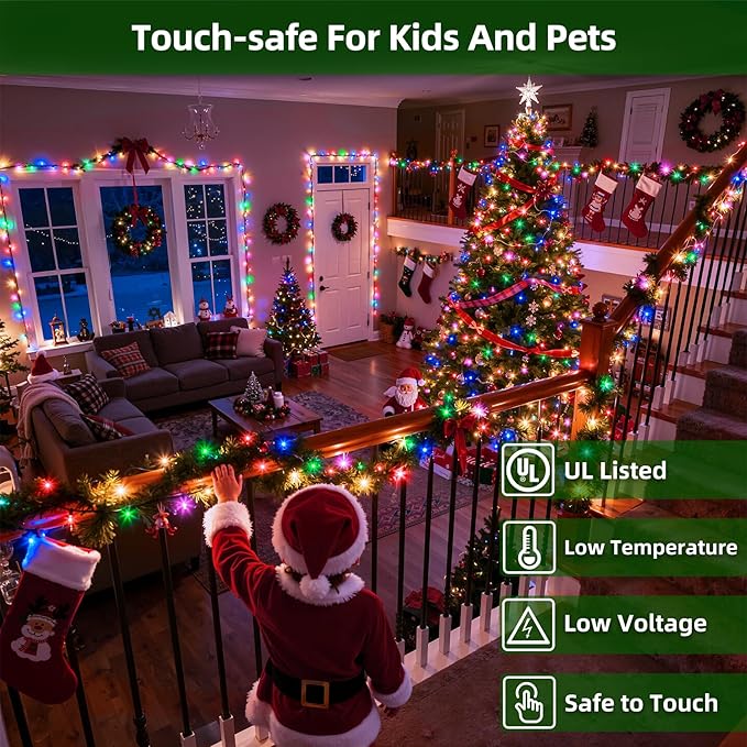 300LED Chrstmas Lights, 75ft Indoor Outdoor Christmas String Lights with 12 Modes, Multicolor ChristmasTree Lights with Timer Dimmable Connectable for Fence Garden Wedding Party Decor Multicolor