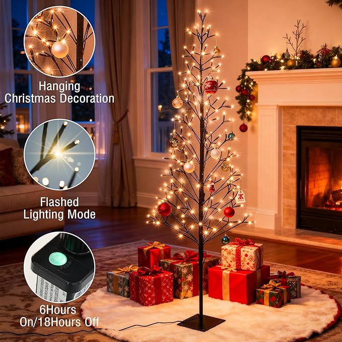 Lomotech Chritsmas Tree Lights - 216 Leds 5Ft Artificial Christmas Tree with Timer, Includes 27 Leds Twinkle Lights for Holiday, Wedding, Party, Christmas Decorations (Warm White)
