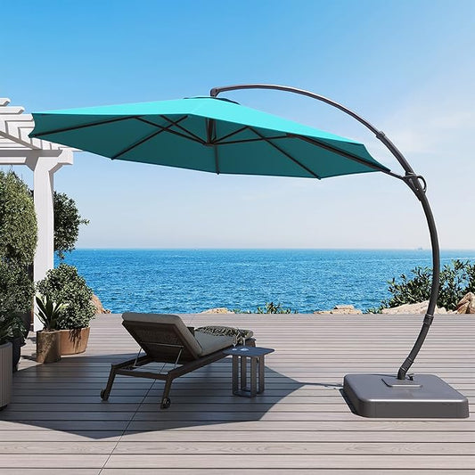 LAUSAINT HOME Outdoor Patio Umbrella, Curvy Cantilever Umbrella, Heavy Duty Offset Hanging Umbrella with 360° Rotation for Market, Pool, Garden, Backyard