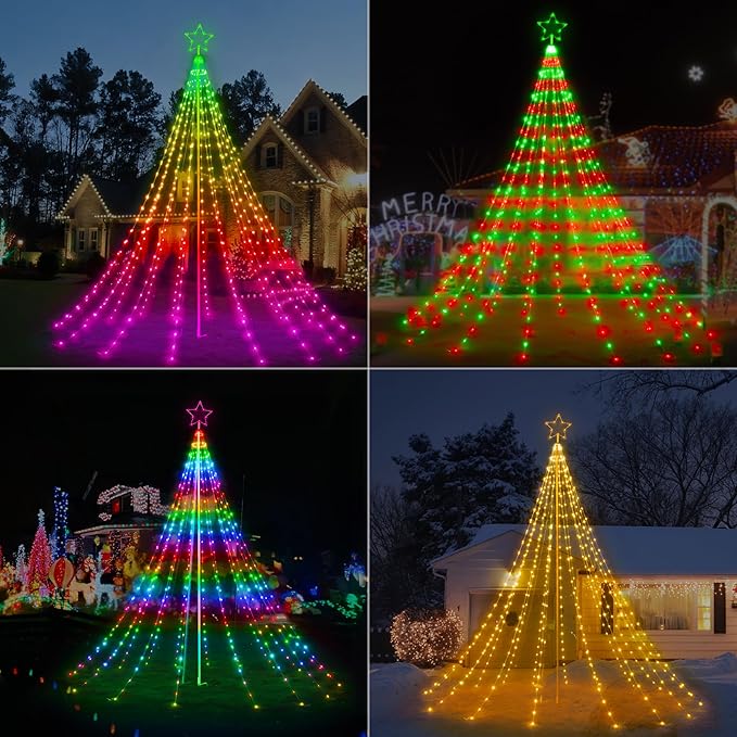 Probro 12FT Outdoor Christmas Tree Lights with Iron Pole, 468 LED RGB Color Changing, APP and Remote Control, IP65 Waterproof, 85+ Lighting Modes for Yard Holiday Xmas Party Outside Decorations