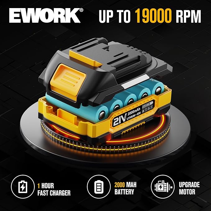 EWORK Small Leaf Blower Cordless 21V 130CFM/200MPH Lightweight Electric Leaf Blower with 2x2.0Ah Battery and Fast Charger, Mini Battery Powered Compact Blowers for Lawn Care, Leaves, Jobsite