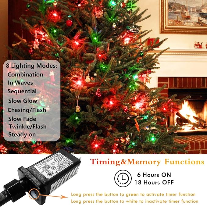 Easy Christmas Tree Lights Indoor Outdoor, 420 LED Christmas String Lights 6.6FT x 12 Lines with 8 Modes & Timer, Waterproof Twinkle Lights Plug in for 6FT Xmas Tree Christmas Decoration (Red & Green)