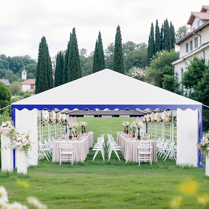 Tents for Parties Party Tent 20x40 ft, Outdoor Canopy Carpas para Fiestas Heavy Duty, Large Waterproof Patio Event Wedding Tent White & Blue with Sidewalls Walls for Backyard