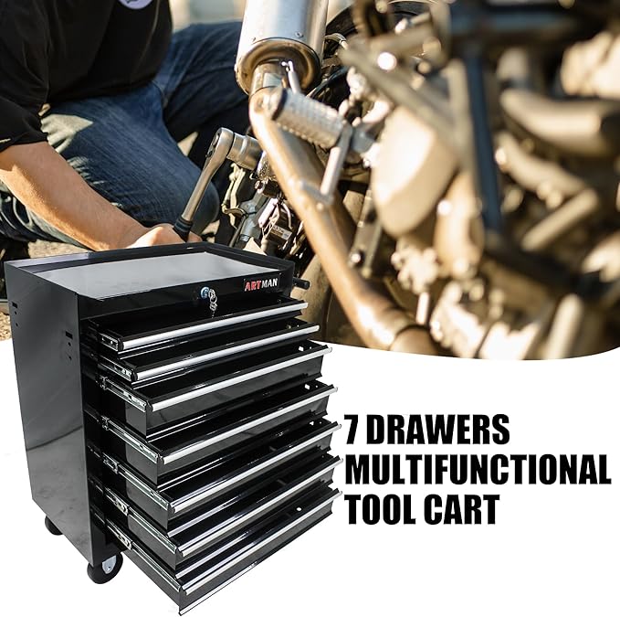 RYH 7 Drawers Rolling Tool Chest & Tool Box on Wheels | Heavy Duty Metal Cart with Ball Bearing Drawers | Fits US General Tool Box for Garage Storage (Black, 7 Drawers£¨29.9 H ¡¿ 24.2 W ¡¿ 12.9 D)