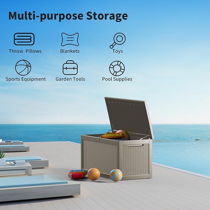 Mersco 320 Gallon Double-Wall Resin Deck Box - Lockable Waterproof Outdoor Storage Box, 1000lbs Capacity & Doubles as Seating for Patio Furniture - Garden Tools, Pool Accessories (Grey)