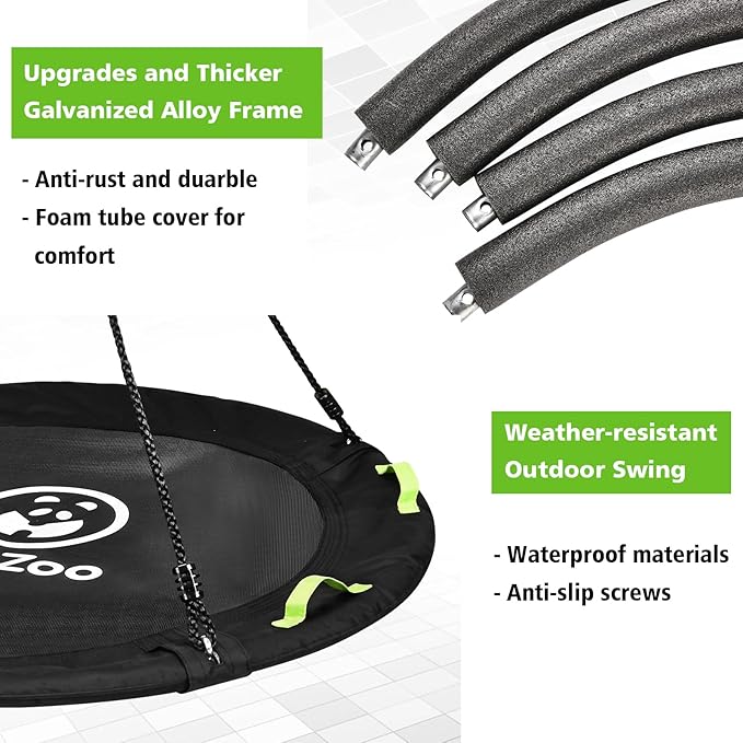 Tree Swing, 60 inch Larger Saucer Swing for Whole Family, 900lbs Weight Capacity, with Adjustable Hanging Straps, for Outdoor Backyard, Gifts for Kids, Black