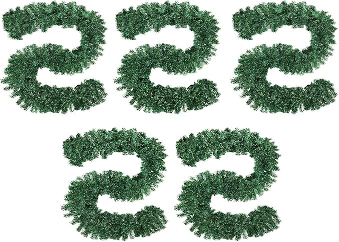 Incbruce 9 FT Artificial Christmas Garland Decorations, Green Pine Needles Garland for Wall, Home Fireplace, Table, Indoor, Outdoor Holiday Christmas Decorations (Pack of 5)