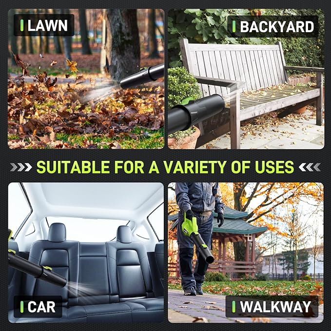 Leaf Blower Cordless, 500 CFM 21V Electric Cordless Leaf Blower with 4.0Ah Battery and Charger, Lightweight, 6 Speed Modes, for Lawn Care, Patio, Blowing Leaves and Dust (Green)