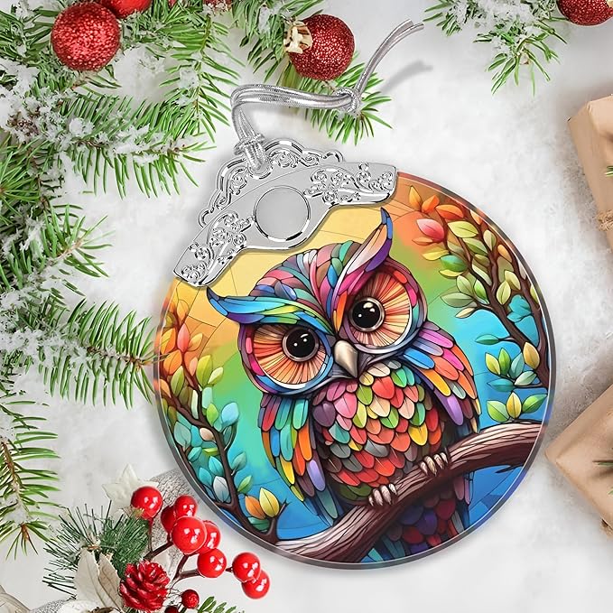 Stained Glass Owl Ornament - Christmas Ornaments - Christmas Tree Decorations - Holiday Present Ideas - Gift Exchange