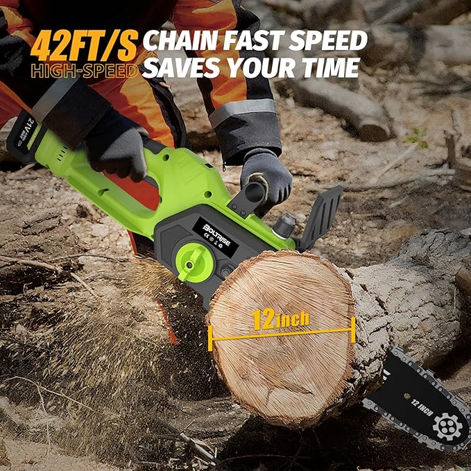 12 Inch Cordless Brushless Electric Chainsaw, 21V 4.0Ah Batteries & Auto Oiler Security Lock, 42 FT/S Powered Compact HandHeld Chain Saw, for Tree Trimming, Wood Cutting Garden, Pruning