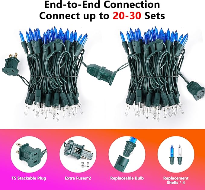 Christmas Lights -1 Pack 21.5FT 100LED Conectable Waterproof String Lights Brighter Detachable Plug-in Lights Indoor & Outdoor for Christmas Decoration(Blue & White)