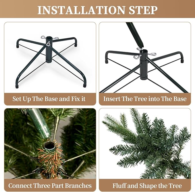 Prelit Artificial Christmas Tree 6ft,Green Spruce Christmas Tree Prelit with 300 Lights, 988 Branches Tips Easy to Assemble for Home Holiday Outdoor Decorations