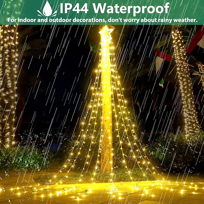 Decute Christmas Decorations Outdoor String Lights 8 Modes and Timer with Remote, Waterproof 320 LED Christmas Tree Lights Star Lights for Yard Garden Backyard Wedding Holiday Decor Warm White