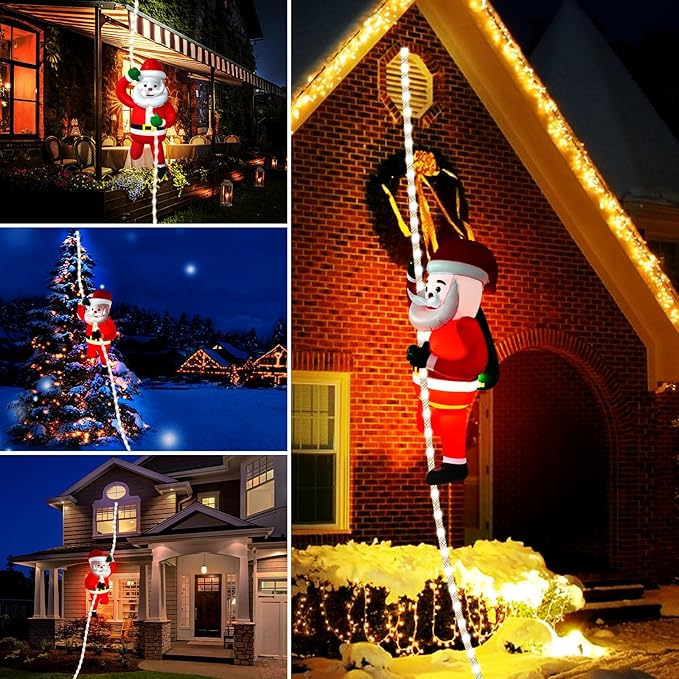 Christmas 9.8FT LED Rope Lights with 2.7FT Inflatable Climbing Santa Claus, Christmas Decorations Indoor Outdoor with Timer & Memory Plug for Holiday Yard, Porch, Window, Wall, Xmas Tree, Home Decor