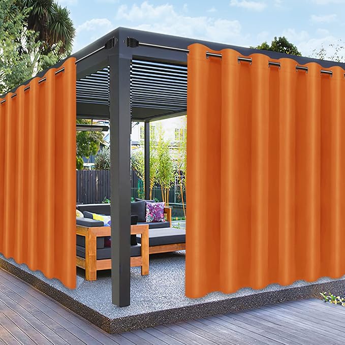PureFit Outdoor Curtains for Patio Waterproof Weatherproof, UV Resistant Outside Curtains for Gazebo, Front Porch, Pergola, Sun Blocking Privacy Curtain, 100W x 108L inch, 1 Panel, Orange