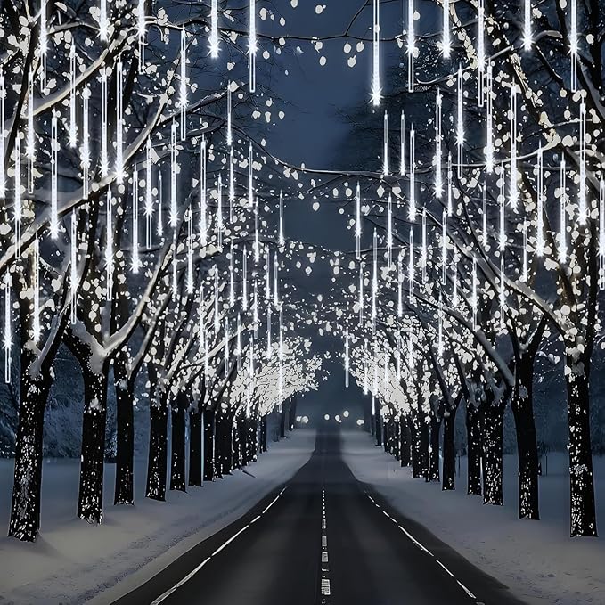 Christmas Lights Outdoor UL Certified 24 Tubes 576 LEDs (Equivalent to 3 Sets of 8 Tubes) Meteor Shower Light Falling Rain Drop Icicle Lights for Christmas Decorations Halloween Decor, White
