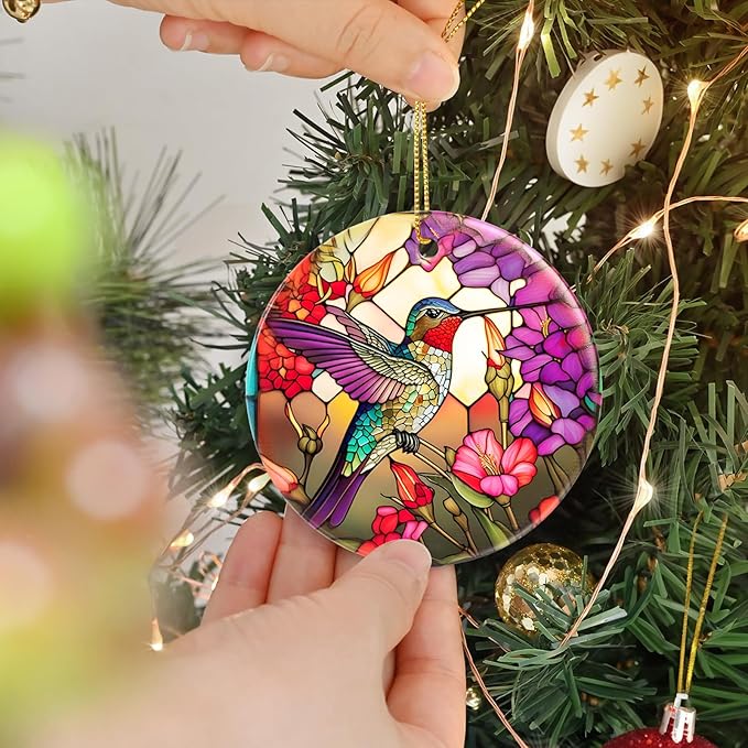 Hummingbird Christmas Ornament - Ceramic Keepsake Gift for Christmas Tree - Ornaments for Hummingbird Lovers