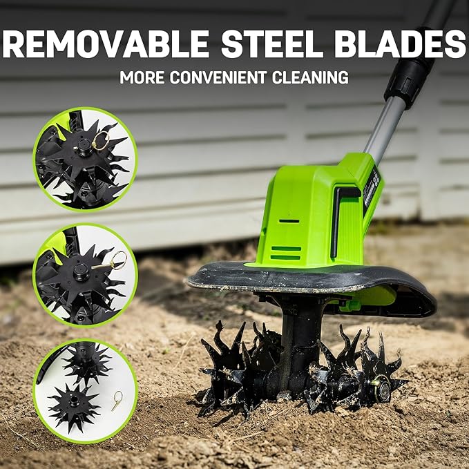 STEELITE 20V Battery Powered Tiller, 360 RPM Cordless Tiller, 400W Powerful Motor, 9-inch Tilling Width and 7-inch Depth Portable Rotary Tiller, 2¡¿2Ah Battery & Charger Included