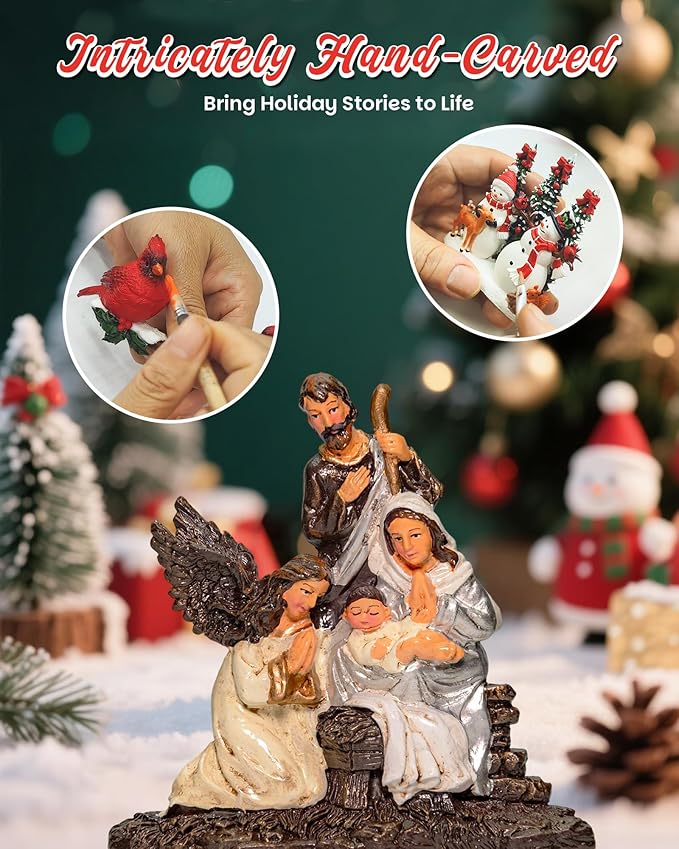 Christmas Church Nativity Snow Globe Light up Snowglobe with Music, 9.84" White Christmas Snow Globes for Kids Adults, 6H Timer & Dual Power, Angle Snowglobes Christmas Decorations Indoor