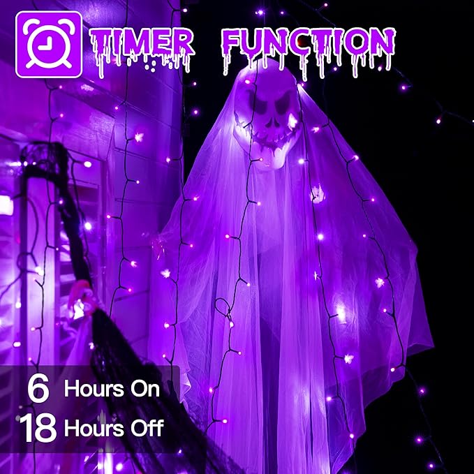 66FT 200 LED Halloween Lights, Purple Halloween Lights Outdoor with 8 Lighting Modes, Waterproof String Lights for Halloween Christmas Outdoor Party Yard Garden Decoration