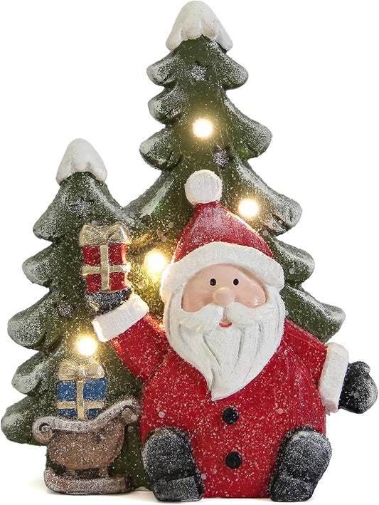 Santa Claus Statues Christmas Decorations Indoor -Christmas Santa Claus Tree Statue Figurines with Lights for Holiday Decor,Xmas Decorations for Table Fireplace Mantle,Winter Xmas Gifts with Timer
