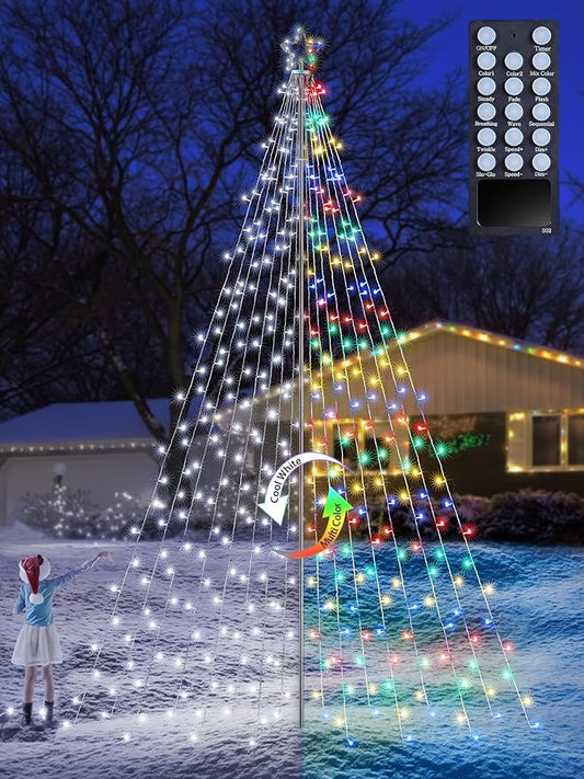 Flacchi 16 FT 664 LED Star String Lights Outdoor - Pole Set with Remote, Multiple Lighting Modes, Timer, and Waterproof Feature for Ultimate Holiday Decor (Cool White & Multicolor)