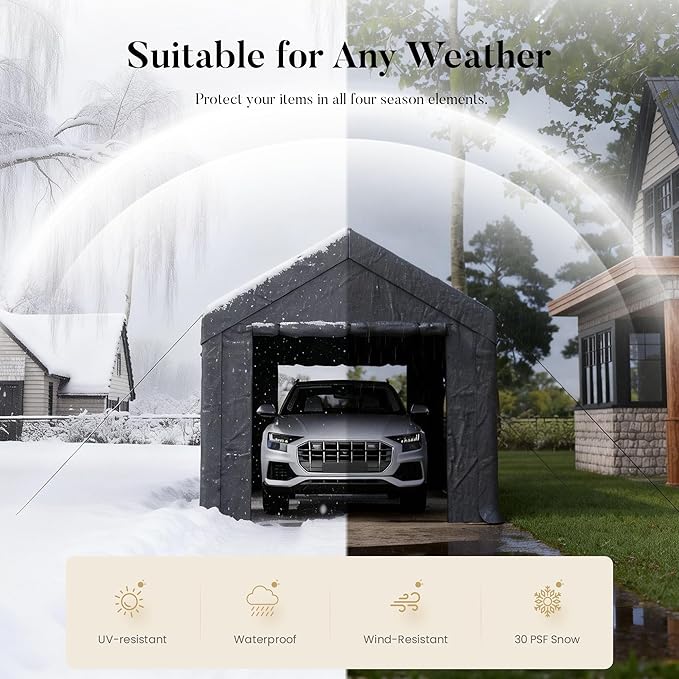 10x20ft Heavy Duty Carport, Reinforced Frame, Weatherproof Canopy with Roll-up Ventilated Windows & Sidewalls, Easy Assembly Portable Car Shelter for Garage/Storage/Party