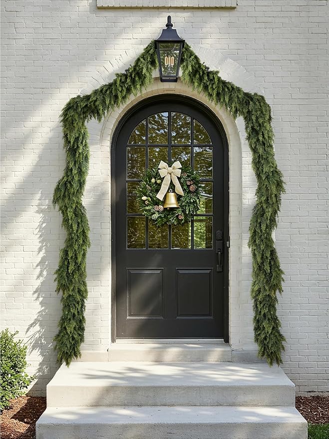 9ft Christmas Cedar Garland with Soft Thickness Pine, Artificial Green Faux Cedar Pine Garland for Mantle Fireplace Indoor Outdoor Holiday Party Home Decoration（2 Pcs）