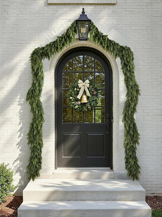 9ft Christmas Cedar Garland with Soft Thickness Pine, Artificial Green Faux Cedar Pine Garland for Mantle Fireplace Indoor Outdoor Holiday Party Home Decoration（2 Pcs）