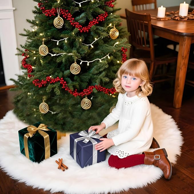 Christmas Tree Skirt 60 Inch, Faux Fur Tree Skirt for Christmas Decorations