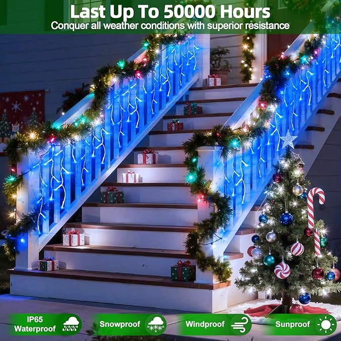 1332 LED Christmas Lights with 296 Drops,132ft 12 Modes Hanging ice String Lights with Timer & Dimmable & Waterproof, Plug-in Fairy Lights for Indoor Tree Holiday Wedding Party Christmas Decor Blue