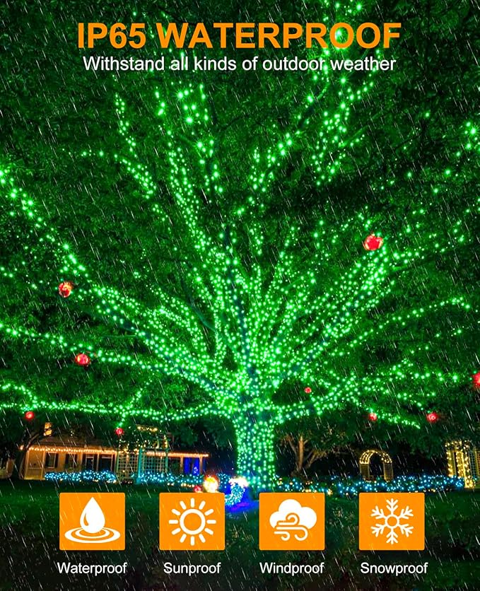 157FT 480 LED Christmas Lights Outdoor, Plug in Christmas Tree Lights Waterproof, 8 Modes Green Wire Fairy String Light for Indoor House Garden Xmas Party Decorations, Green
